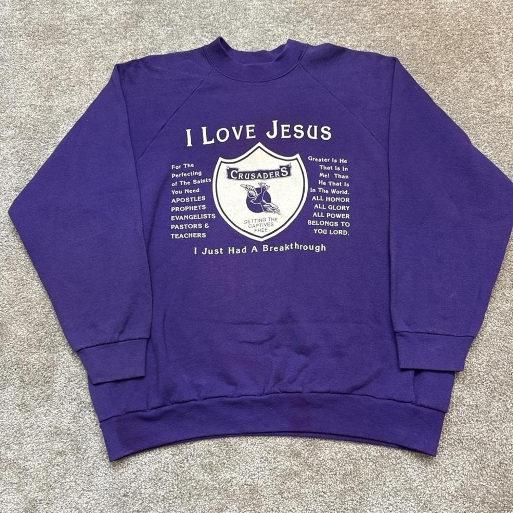 Vintage Jesus Crusaders Crewneck Sweatshirt Large Christian Unisex Religious